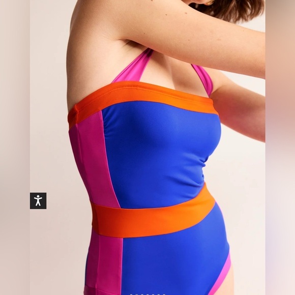 NWT Boden Santorini Halterneck Swimsuit Blue/Pink Colourblock Size 20-22L - Picture 2 of 11